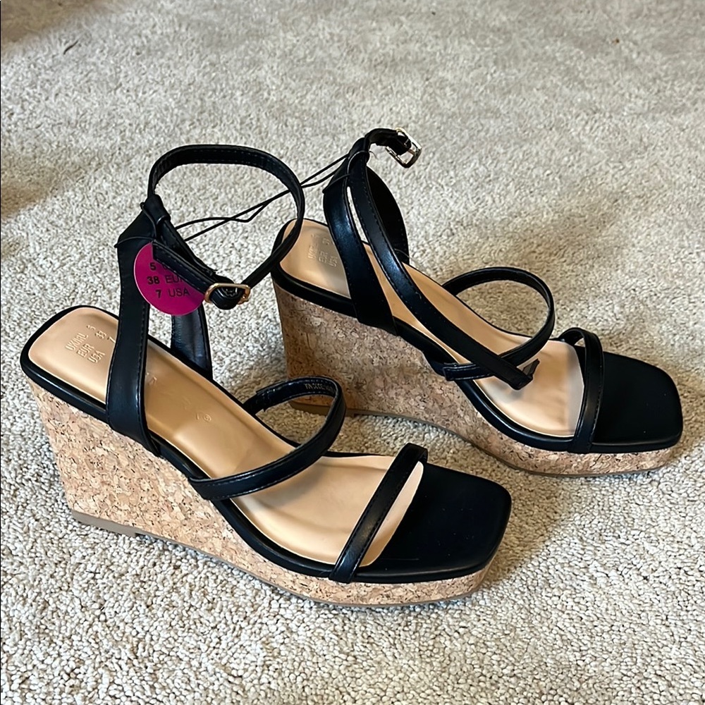 Black Wedge Sandals